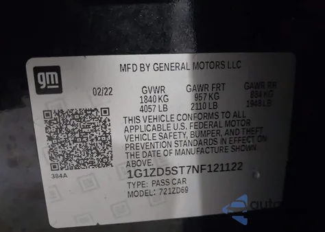 2022 Chevrolet Malibu Lt from USA, damaged, VIN 1G1ZD5ST7NF121122